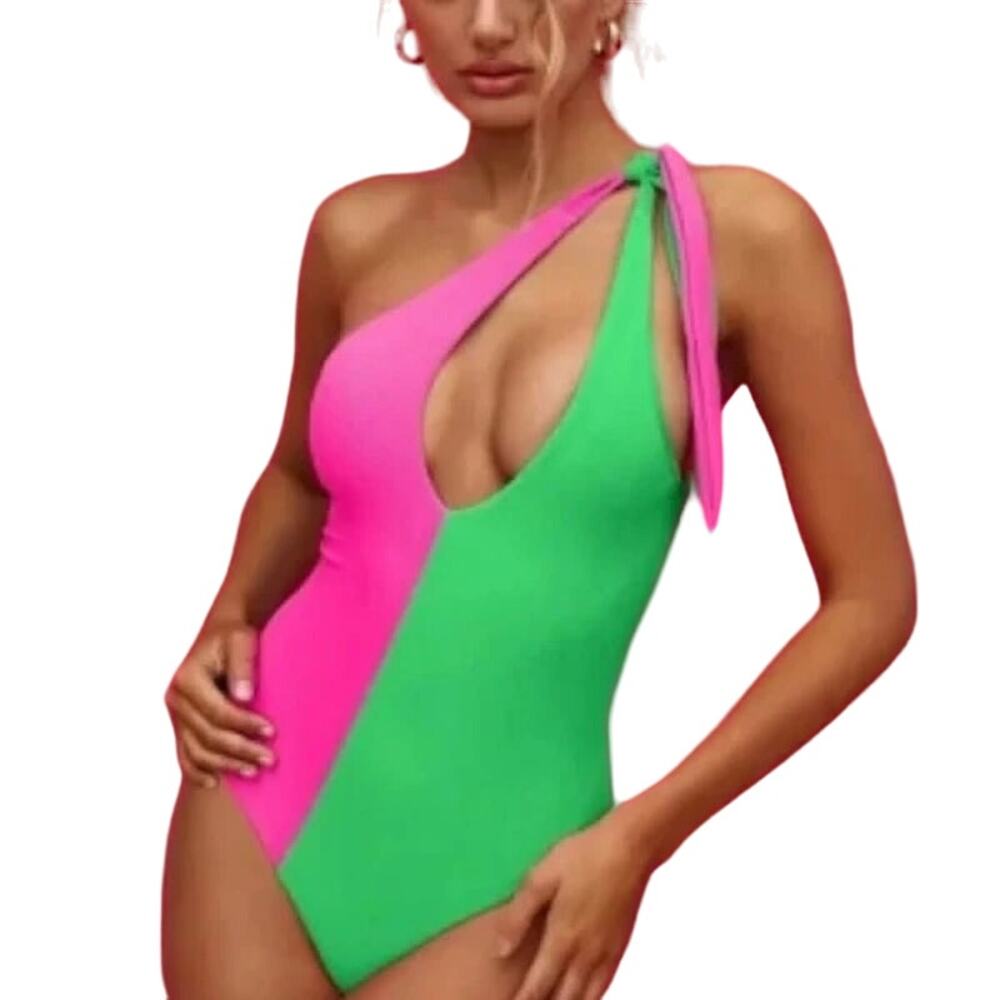 Beach Riot Watermelon Colorblock Nia‎ Asymmetric One-Piece Swimsuit Medium NEW